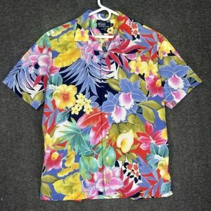 Vintage Polo Ralph Lauren Camp Shirt Mens L Floral Loop Collar Caldwell Cotton